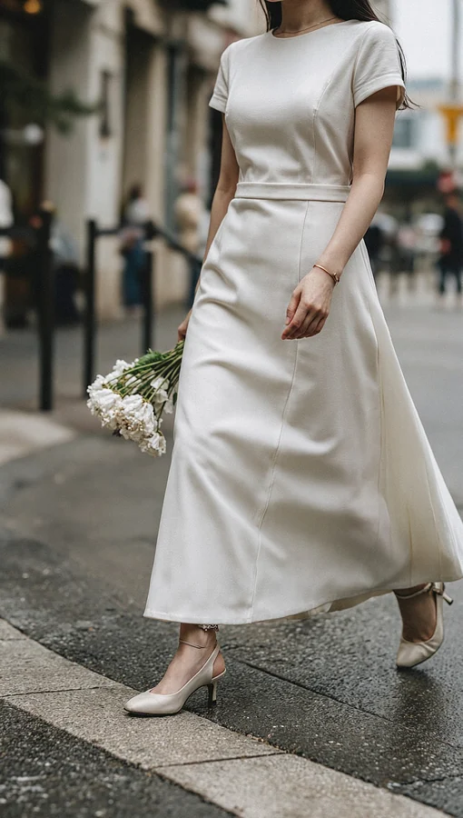 Elegant White Dress on Urban Street
