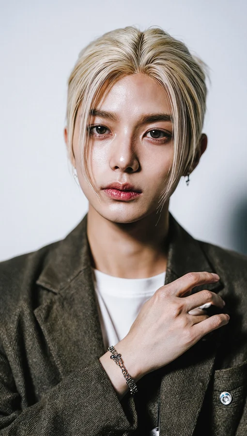 Blonde Hair and Earth-Tone Jacket