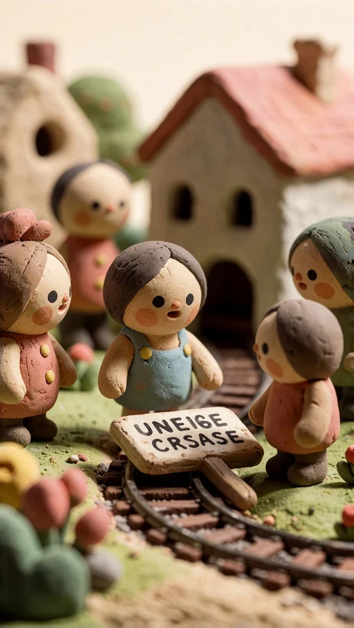 Clay Village Railway Scene with Children