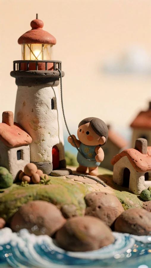 Lighthouse Keeper on Coastal Cliff