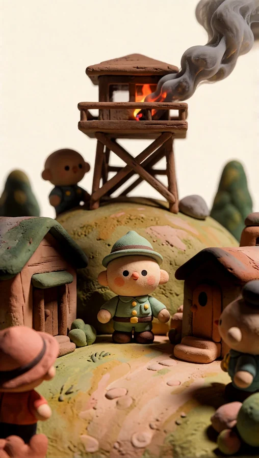 Clay Soldiers Guarding Burning Tower