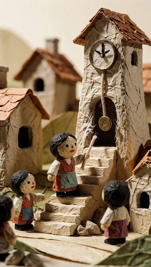 Paper Village Clocktower Scene