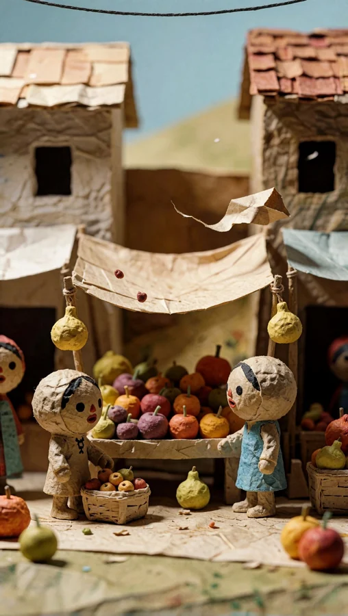 Paper Village Fruit Market Scene