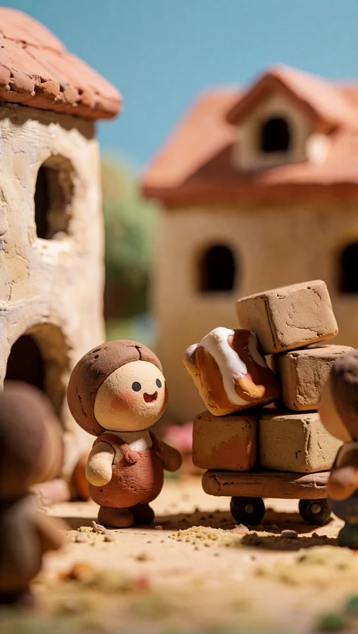 Clay Village Builder with Load of Bricks