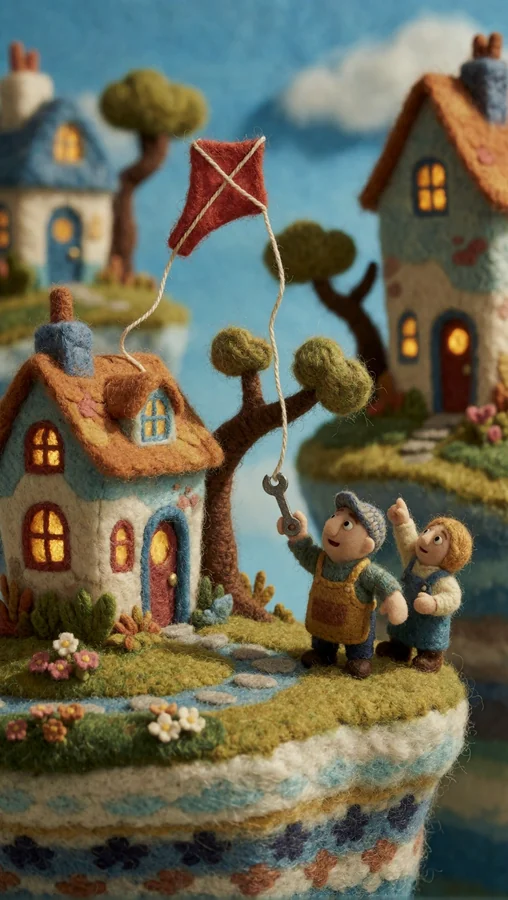 Felt Village Kite Flight Scene