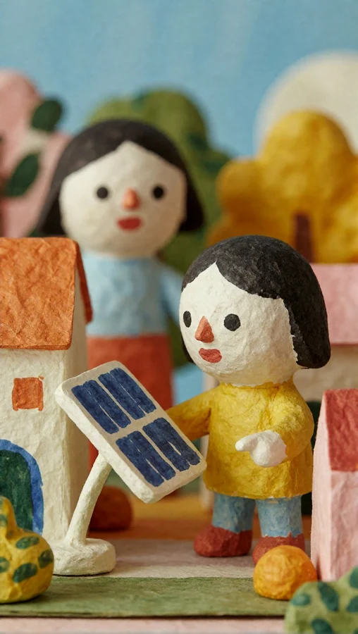 Child Points to Solar Panel with Friend Nearby