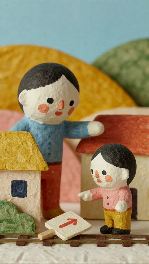 Paper Figurines on Train Tracks