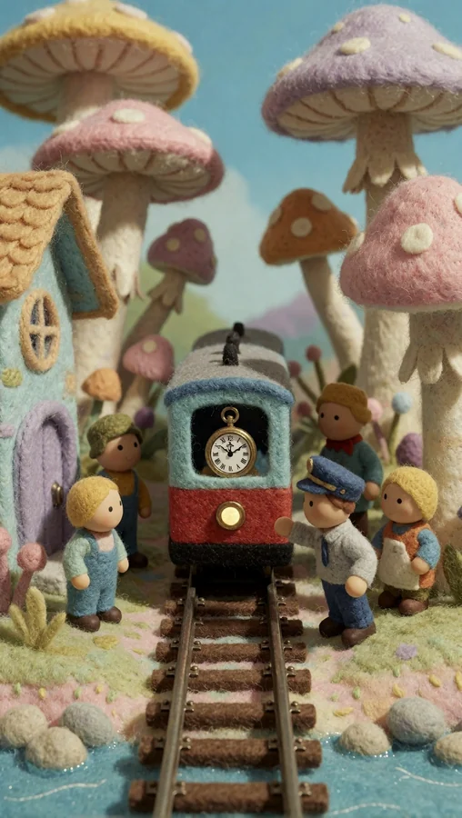 Felt Train Through Mushroom Village