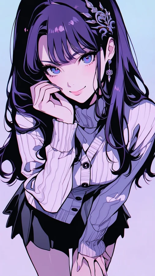 Purple Hair Girl with Soft Smile