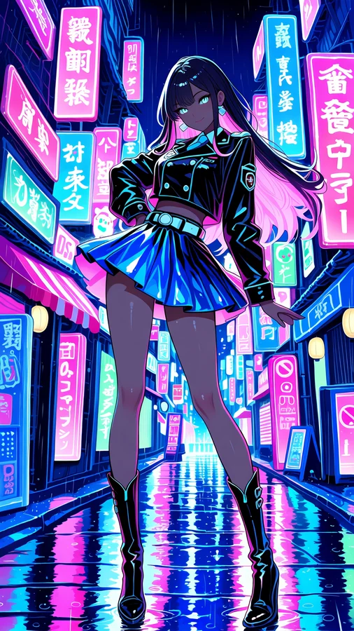Neon Alleyway with Pink-Haired Girl