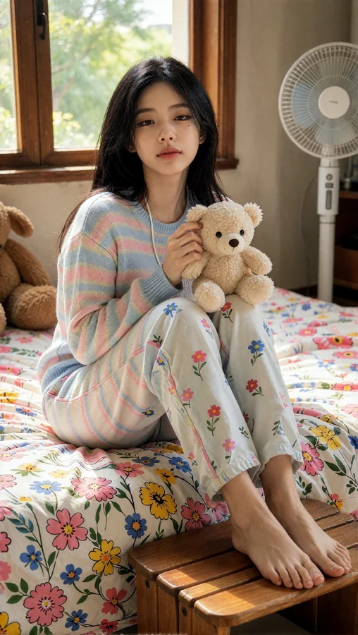 Soft Pajamas And Teddy Bear On Bed
