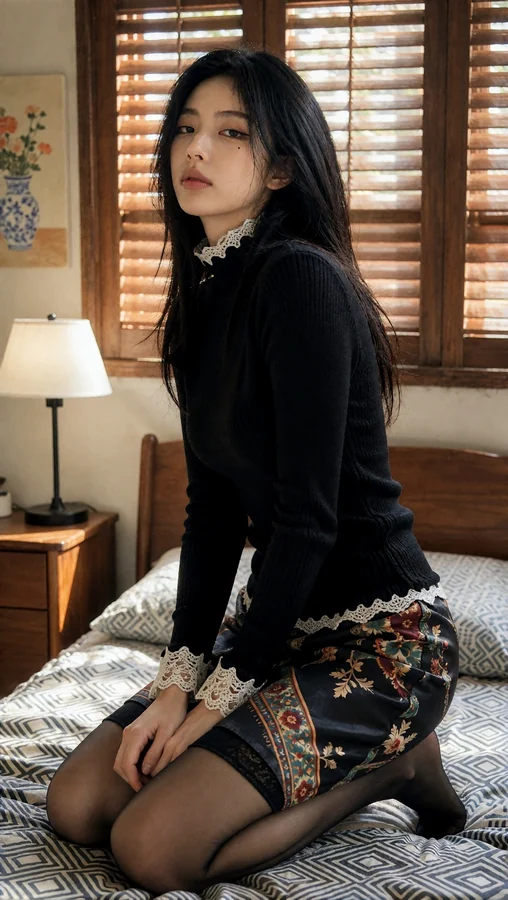 Dark Lace Skirt And Black Top On Bed