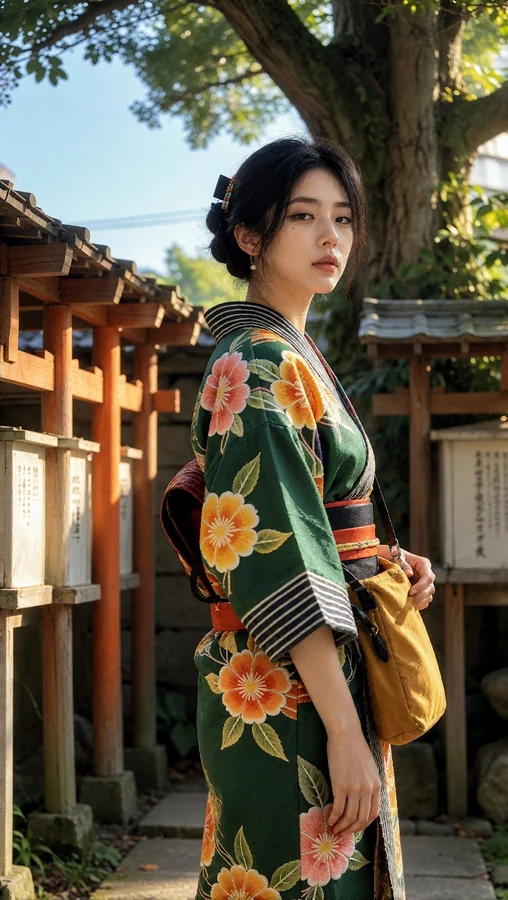 Green Kimono Under Ancient Tree