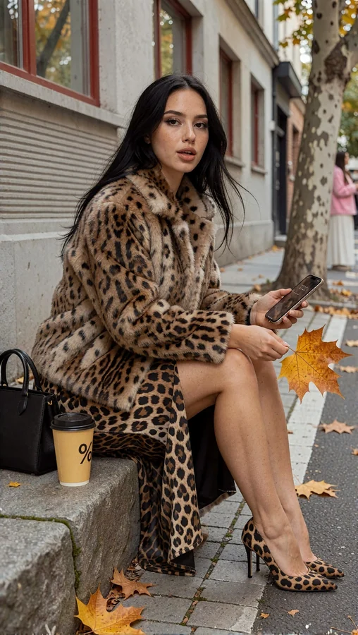 Leopard Print Outfit Autumn Street Scene